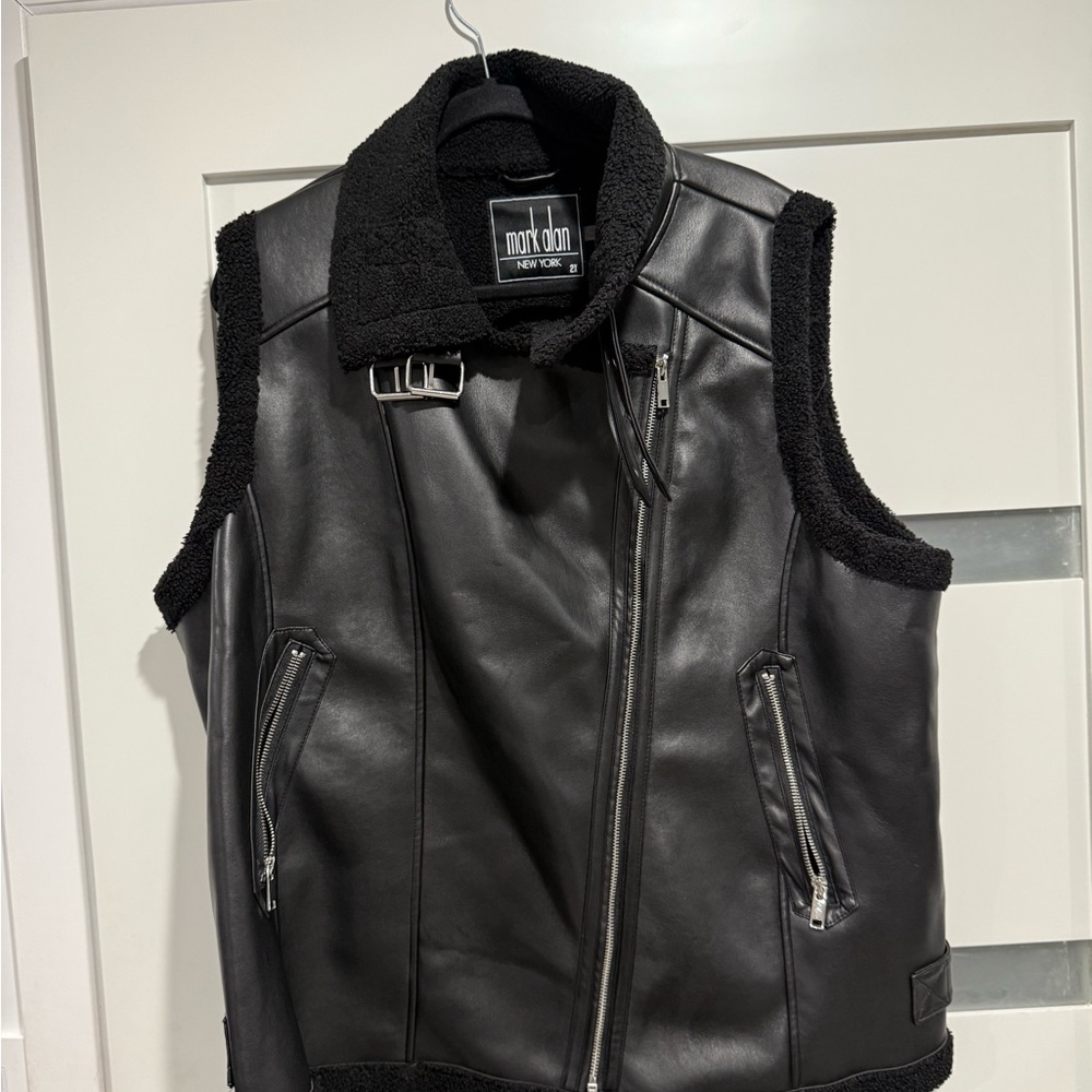 Mark Alan Black Leather Vest with Shearling Trim